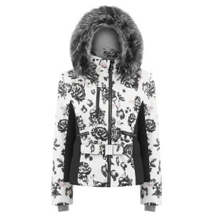 aux meilleurs prix Meilleure affaire 🎁 Sports Dhivers Femme Poivre Blanc Veste De Ski Poivre Blanc Pour Avec Ceinture 0806-wo/b Brown Flower Black BLANC 💯 15